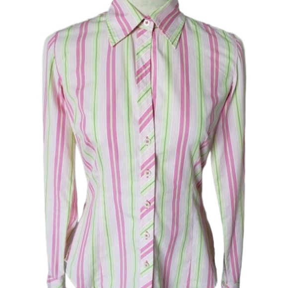 💕Lilly pulitzer collared shirt button down green/pink size 2  NWOT💕 - Picture 2 of 8